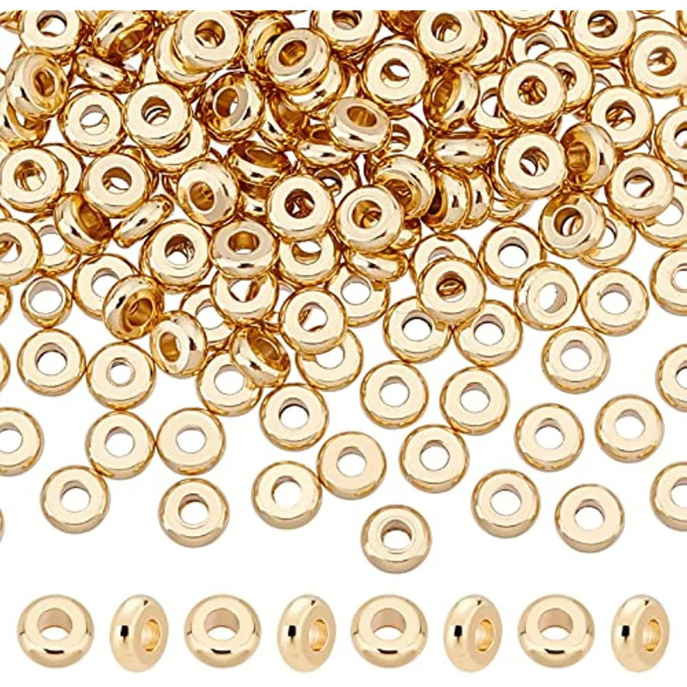 

200 Pcs 4mm Flat Round Beads 202 Stainless Steel Spacer Beads Hole 1.5mm Disc Real 18K Gold Plated Beads Find for DIY Making