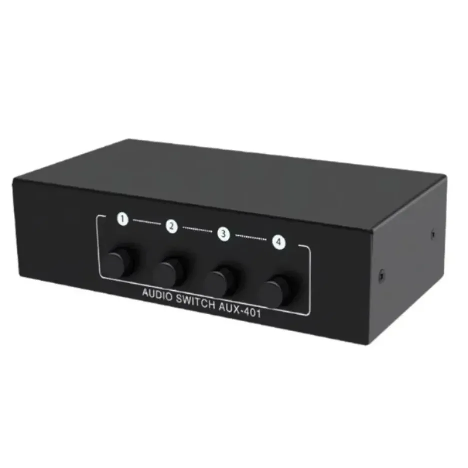 4-Way 3.5mm Audio Input Selector Switch Box Stereo Sound Splitter For Game Console Laptop Headset Speaker Live Broadcast Use