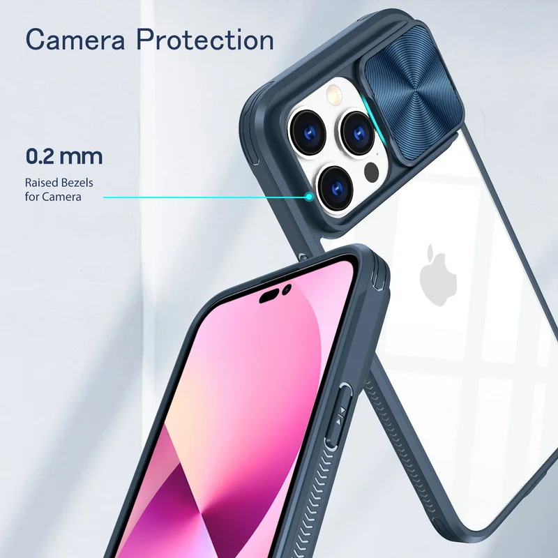 Slide Camera Lens Protection Phone Case For iPhone 15 Plus 14 13 12 Pro Max 11 Soft Bumper Shockproof Clear Hard PC Cover Coque