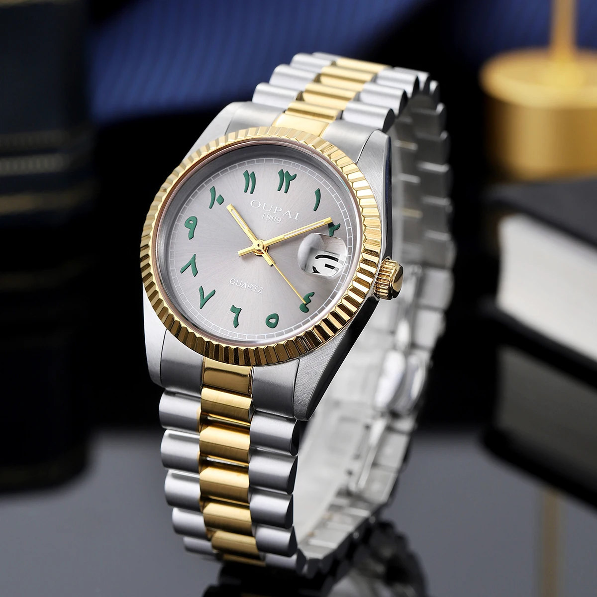 Мужские часы Oupai, круглый циферблат, ремешок из нержавеющей стали, кварцевые светящиеся наручные часы с календарем, водонепроницаемые