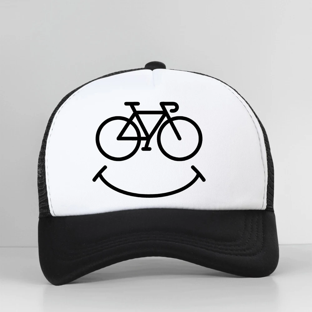 

Bike Smile Print Graphic Baseball Cap Summer Casual Unisex Breathable Sun Hat Fashion Mesh Adjustable Snapback