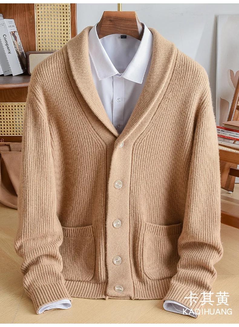 Cashmere Sweater Men's Cardigan V-Neck Loose Jacket Winter Middle-Aged Sweater Dad Outfit