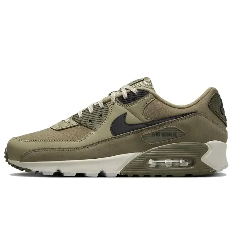 Zapatillas Nike Air Max 90 para correr para hombre y mujer, zapatos transpirables Retro Waffle, zapatos Forrest Gump, verde oliva/negro/blanco