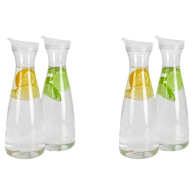 

4Pcs 1L Plastic Water Carafes With White Flip Tab Lids- Food Grade & Recyclable Shatterproof Pitchers - Juice Jar