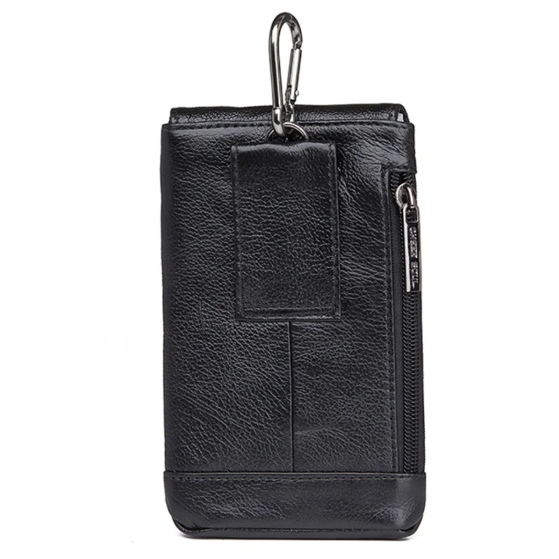 Juste de téléphone portable en cuir véritable pour hommes, sac banane, sacs de ceinture, sac à main à crochet, poudres, boucle décontractée, sac de