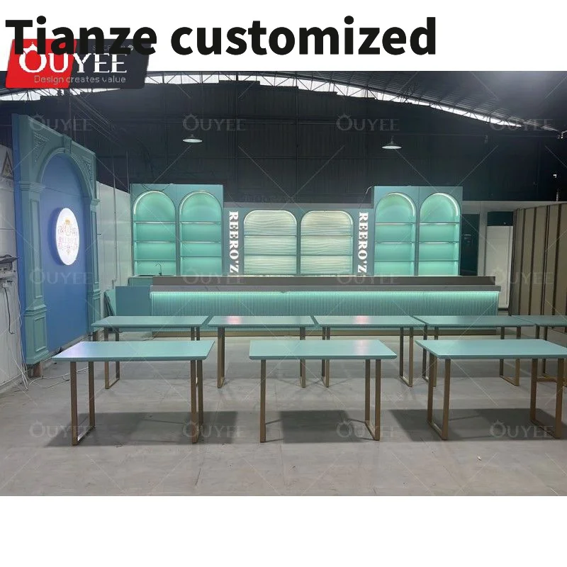 Customized-Factory Bubble Tea Cafe Shop Restaurant Interior Design Cute Coffee Bar Station Bubble Tea Coffee Shop Counter Tabs