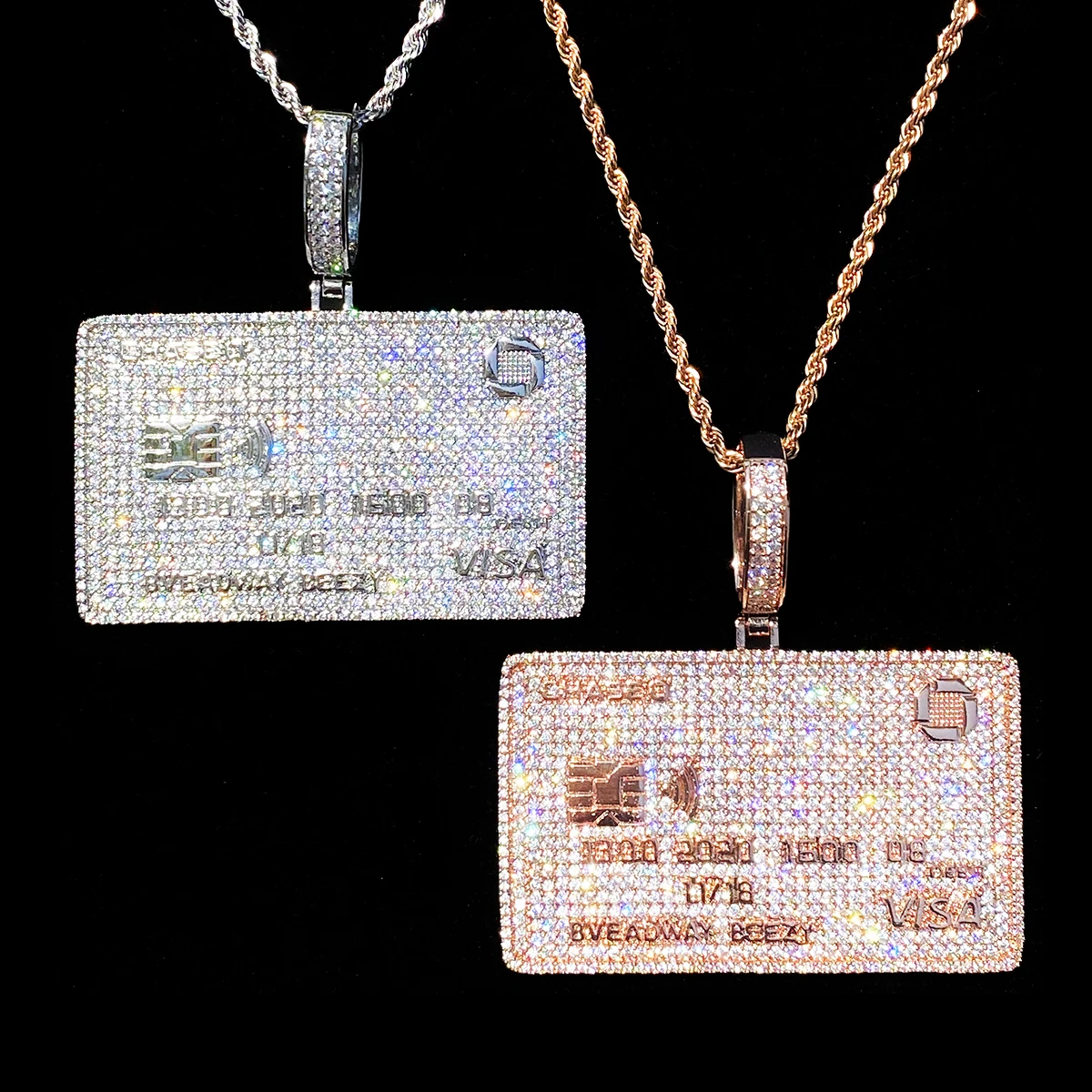 Aokaishen Iced Out Credit Card Necklace Pendant for Men Real Gold Plated 5A Cubic Zirconia Hip Hop Jewelry