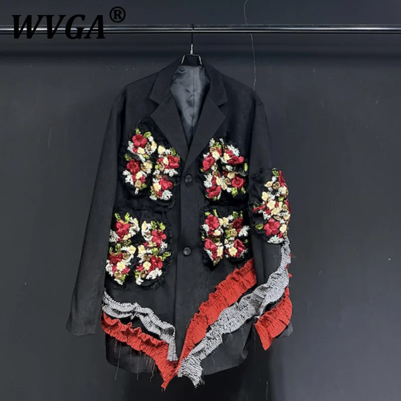 WVGA  Blazer New Man Autumn Winter Tide High Street Design Floral Patchwork Niche Chic Casual Long Sleeve Suit Jacket Ins W10817