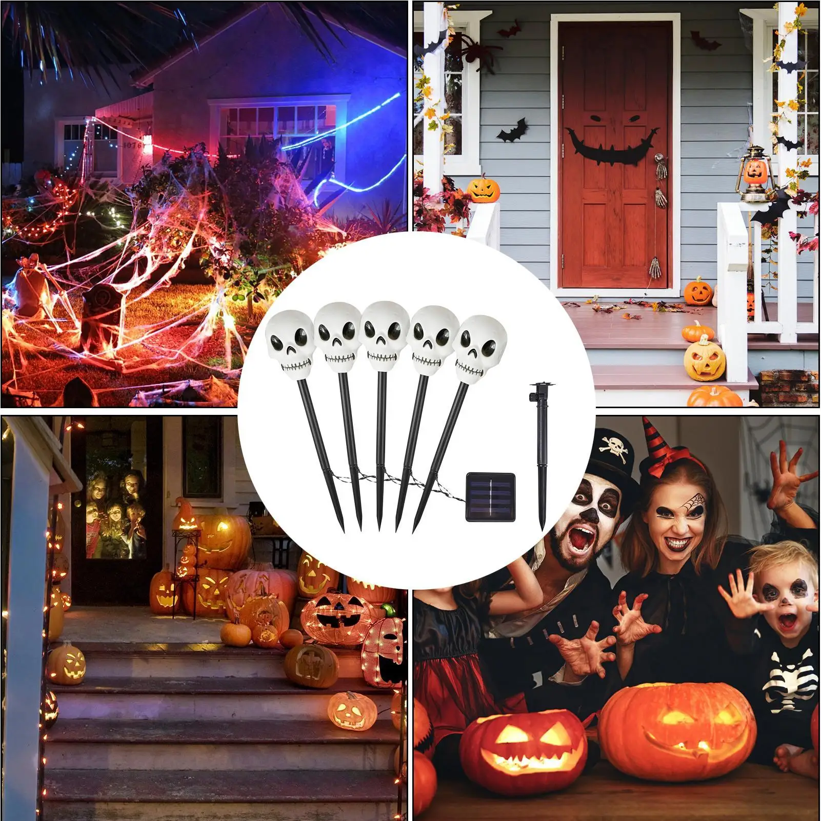 Outdoor Solar Halloween Decorations 5 Pieces Waterproof Scary Ground Inserts Solar Skeleton Light For Lawn Balcony Outside