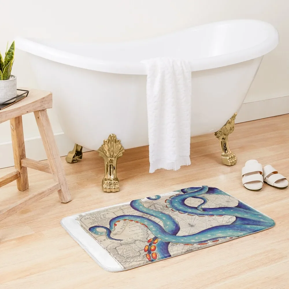 

Tentacles Vintage Map Octopus Kraken Shabby Chic Beach Bath Mat Accessories For Shower And Services Showers Non-Slip Bathtub Mat