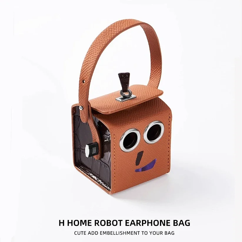 Leather Earphone Bag Charm Neat and Orderly Storage Cute Funny Keychain Pendant Robot Creative Design Mini Bag Accessories