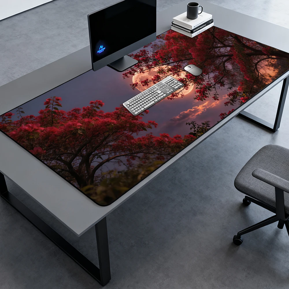 Floral Desk Pad Large Gamer Mat Gaming 1600x600 Garden Cherry Playmat 1400x600 Moonlit Mousepad Blossom Giant Office 5mm