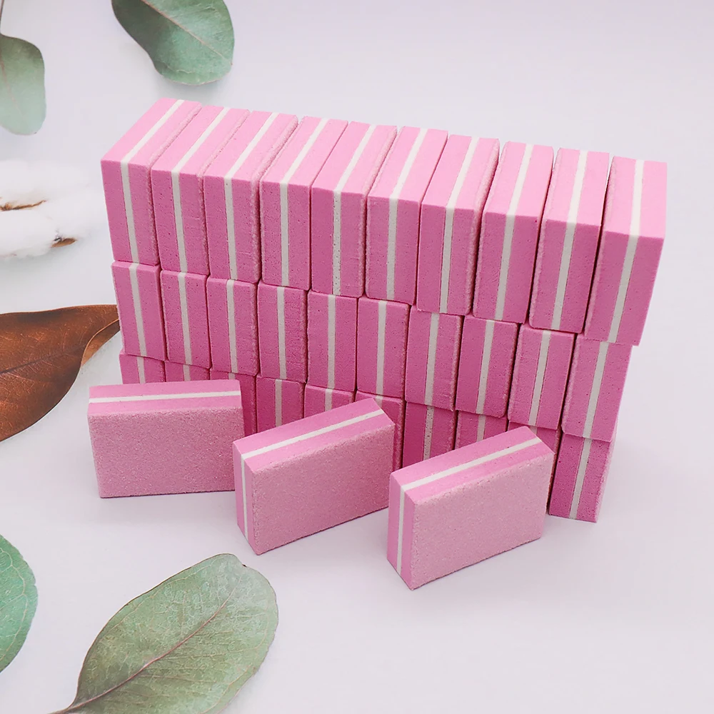 

100Pcs/Bag Square Small Nail Files For Manicure 100/180 Grit Pink Sponge Nail Art File Nail Stylist Supplies Sanding File Block