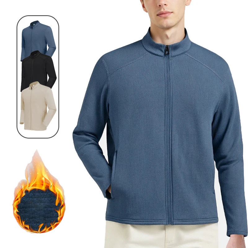 

Мужская флисовая куртка на молнии с воротником-стойкой, уличное теплое спортивное пальто для бега, повседневная однотонная толстовка с капюшоном на молнии, топы