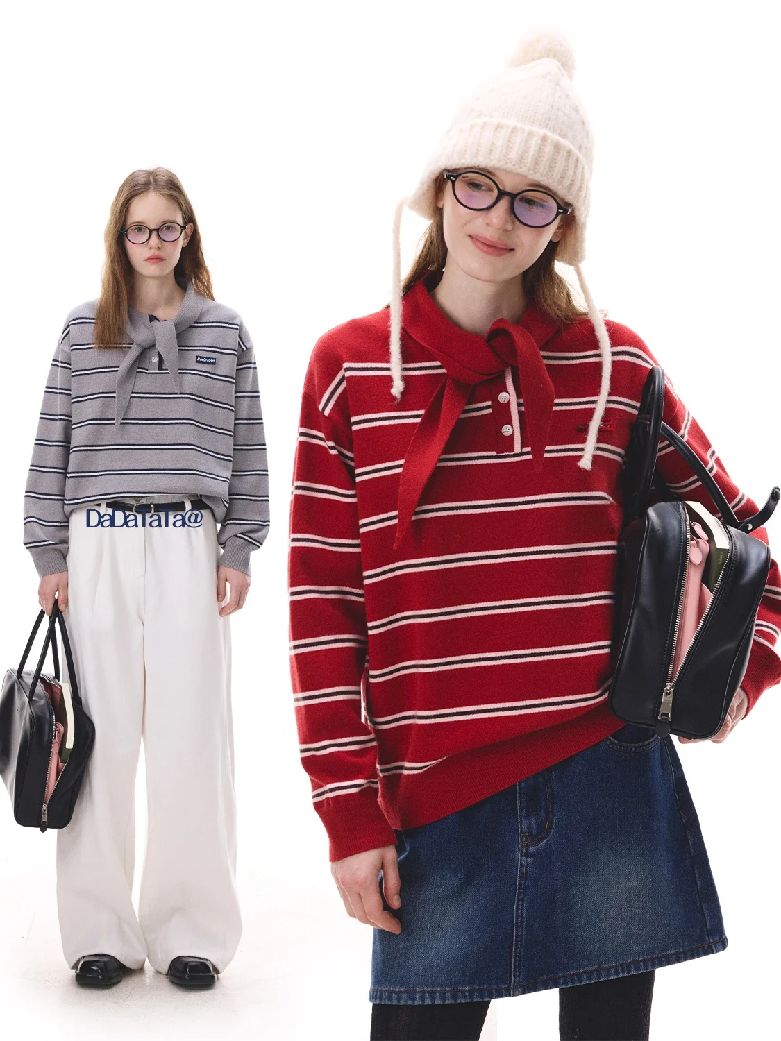

Classic Retro College Sle Striped Hoodie Women's Sweater DTA Qingting Model Student JGGU Casual Faion Polyester Blend