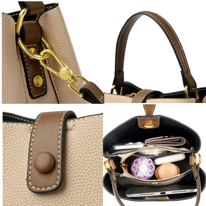 Genuine Brand Leather Tote and Purses Luxury Designer Shoulder Crossbody Handbags Sac Woman Casual Bucket Messenger Bags New