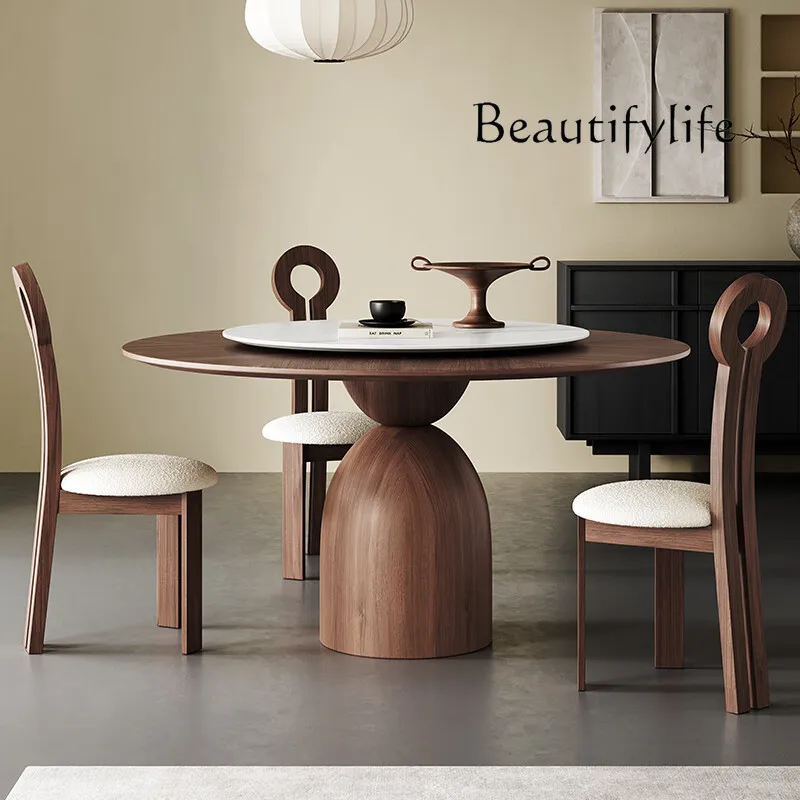 

French retro solid wood dining table antique round dining table and chair combination household minimalist round dining table