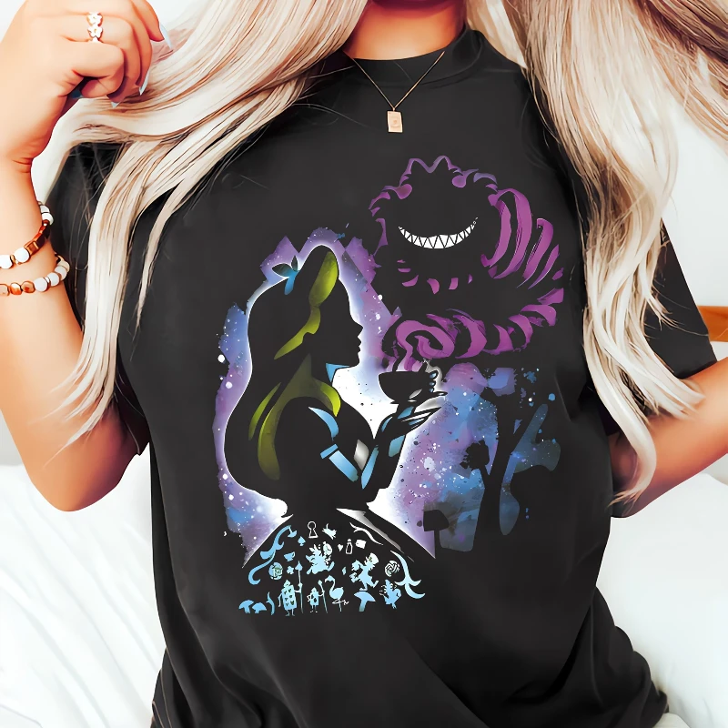 

Disney Series Cheshire Cat Pattern T-shirt Women's T-shirt Summer New Men's and Women's Casual Fashion Street Wear