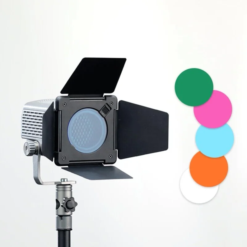 باب الحظيرة مع شبكة قرص العسل 4 مرشحات جل ملونة 4 أوراق Barndoor لـ Mini Bowens Mount Video Light عاكس قياسي #5