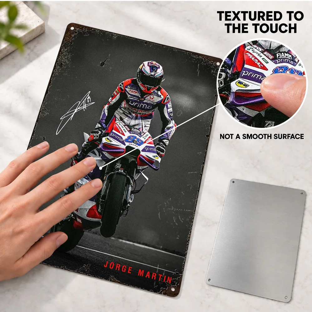 Jorge Martin MotoGP Textured Metal Poster Customized Aluminum Sign Black And White With Color Accents Wall Art For Home Garage