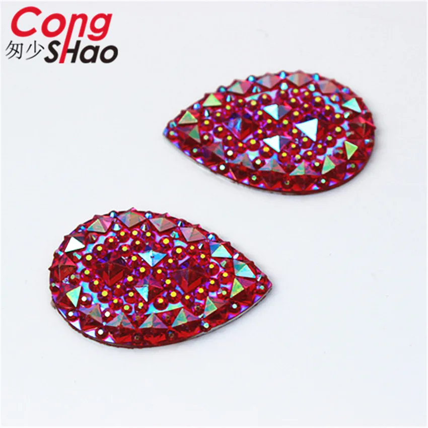 Cong Shao 50pcs 20*30mm AB Drop Shape Resin Rhinestones Flatback Crystal Stones Wedding Costume  Jewelry Accessories CS520