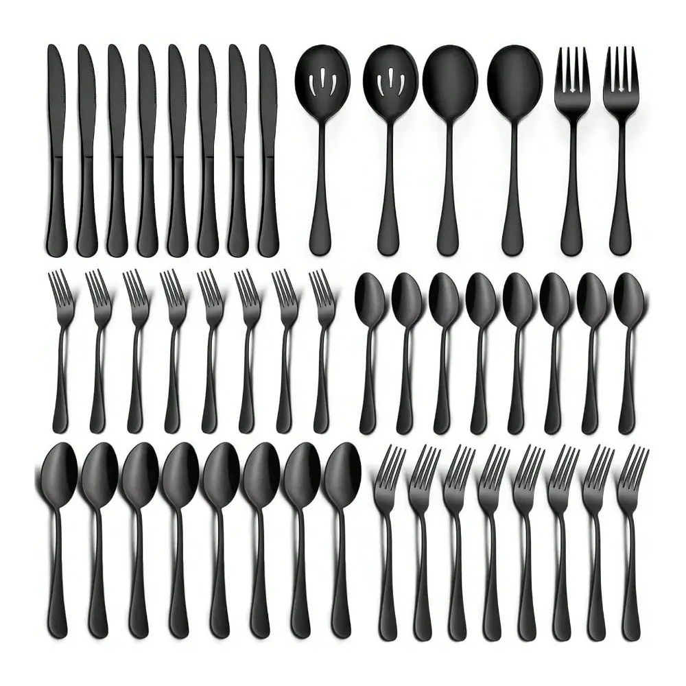 

Black Silverware Flatware Set For 8 Stainless Steel Flatware With Serving Utensils Elegant Cutlery Tableware Includes Forks Spo