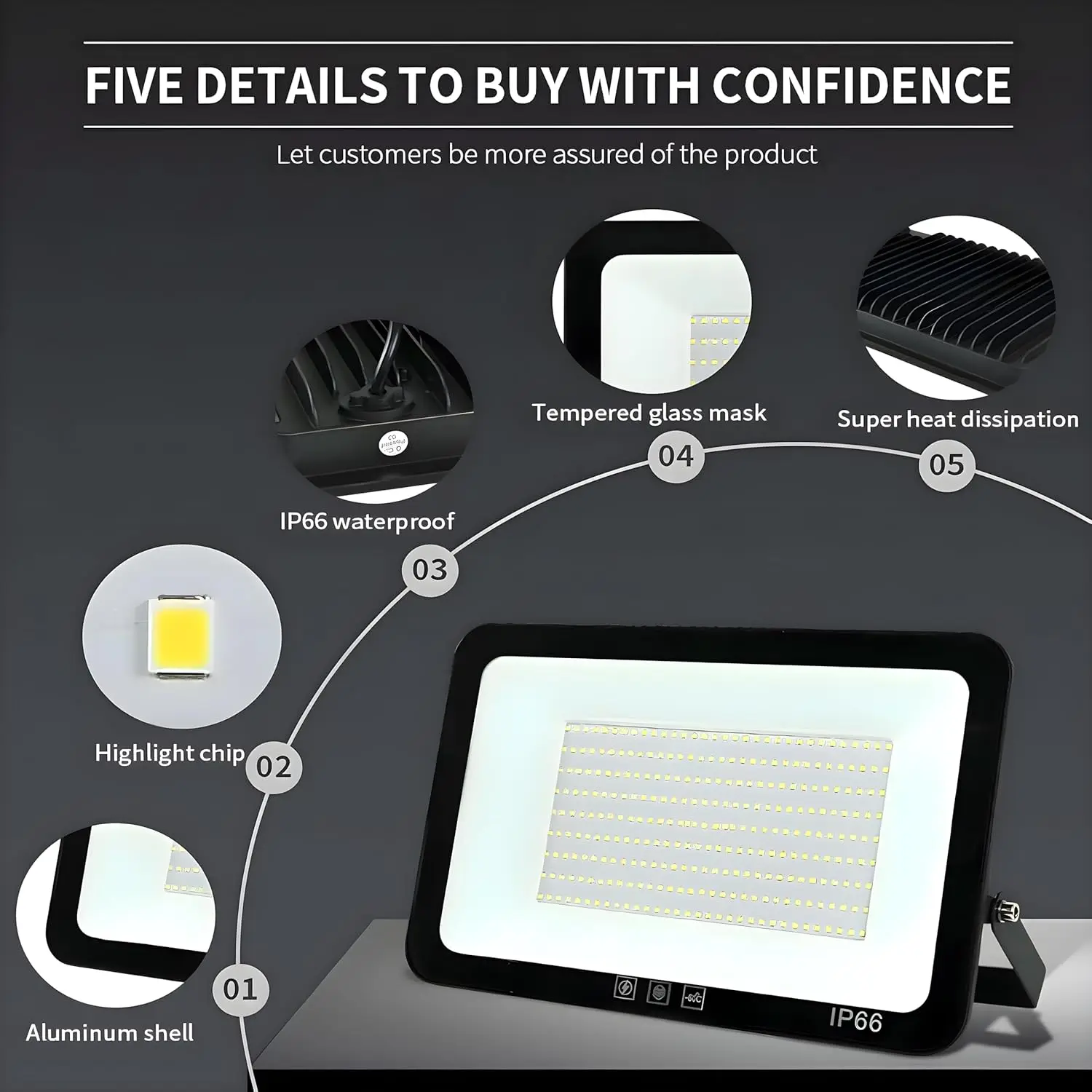 100W LED Flood Light Outdoor, 11000lm Super Bright, IP66 Waterproof Security Lights for Yard Playground