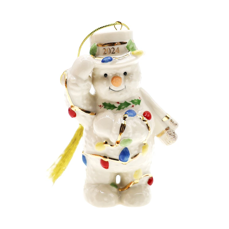 Lenox boneco de neve de natal estatueta cerâmica casa ornamentos mesa árvore de natal pendente presente de ano novo decoração do feriado