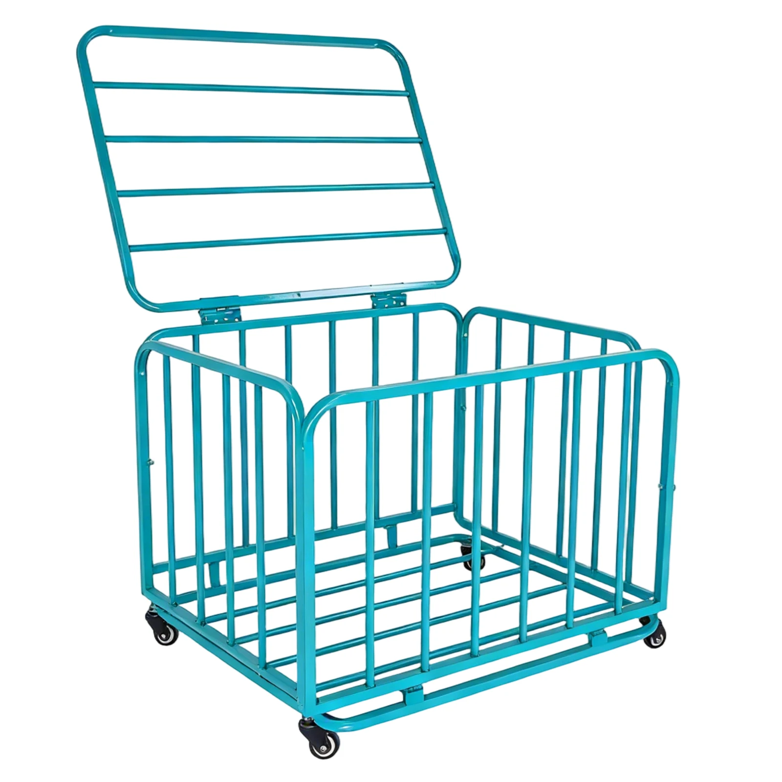 

Folding Sports Equipment Organizer Storage Basket with Wheels and Lid Rolling Ball Storage Holder Cart for Gymnasium/Clubs