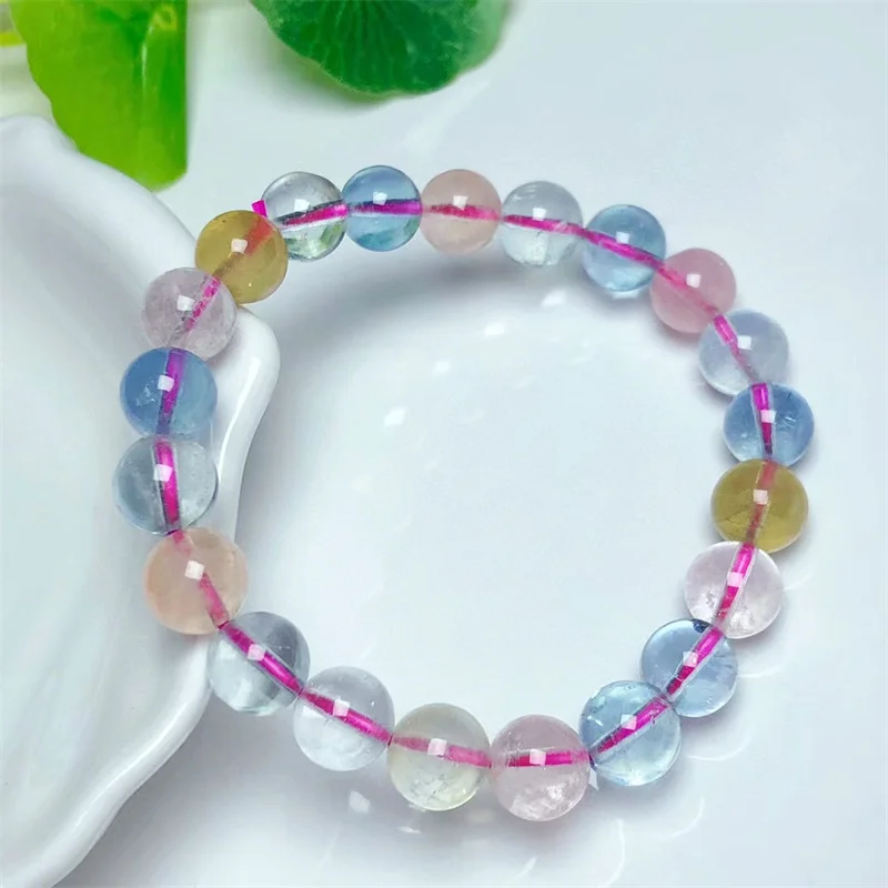 Natural Morganite Bracelet Multicolor Morgan Gemstone Beads Bracelets Pink Beryls Charm Women Reiki Crystal Jewelry  8/9/10mm