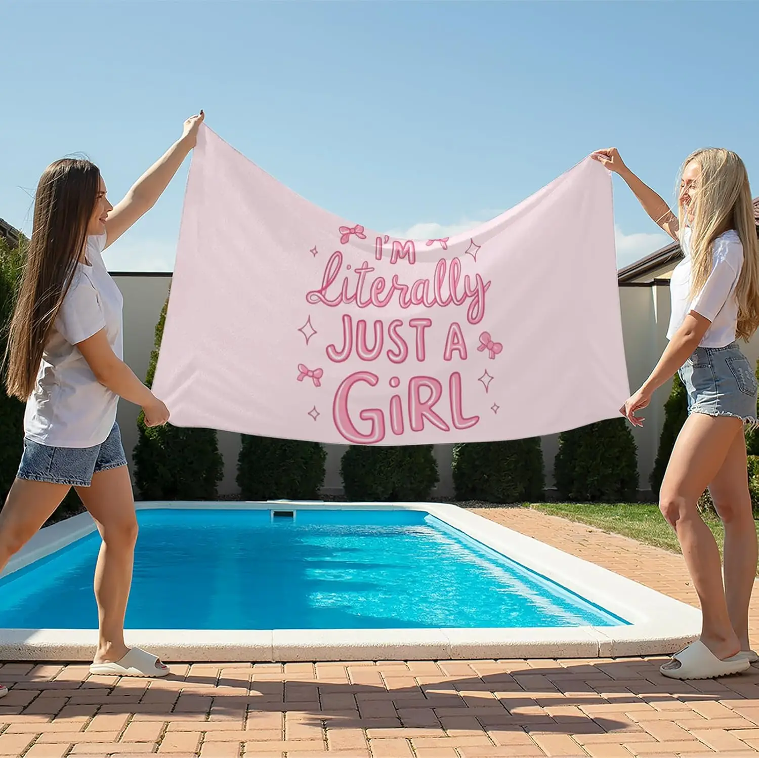 Pink Coquette Beach Towel, I'm Literally Just a Girl Pool Towels, Trendy Preppy Girly Sand Towel Large Bath Towels Gifts for