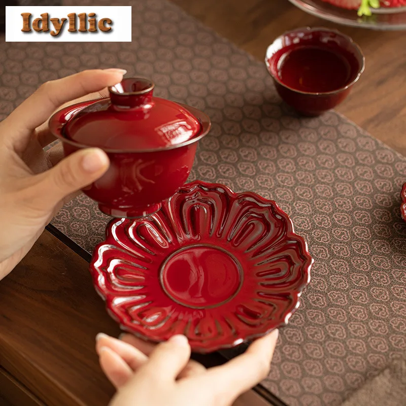 130 مللي متحف القصر الأحمر لوتس Gaiwan اليدوية الشاي تورين براد شاي مع غطاء عدة صانع الشاي غطاء وعاء حفل الشاي الديكور هدية #5