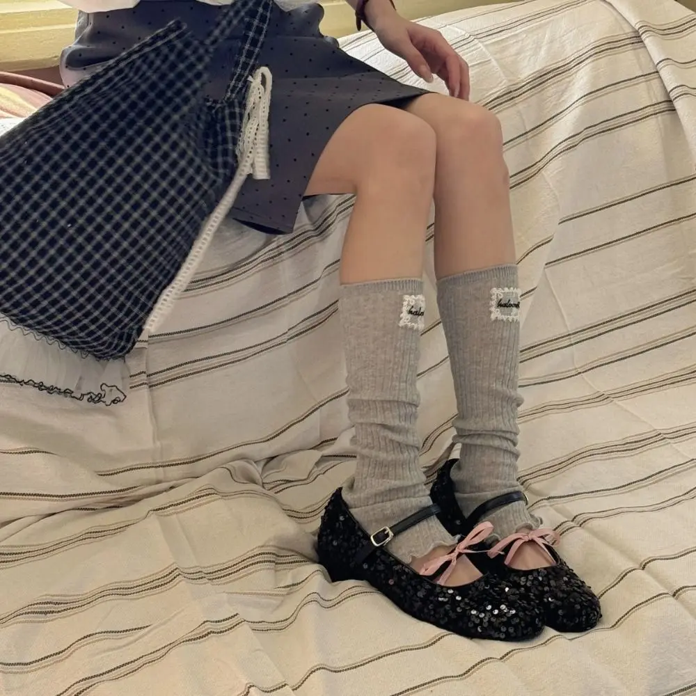 

Sweet Ballet Calf Long Socks Candy Color Ruffle Mid Calf Stocking Lace Label Stripe Knee High Open Toe Socks Streetwear