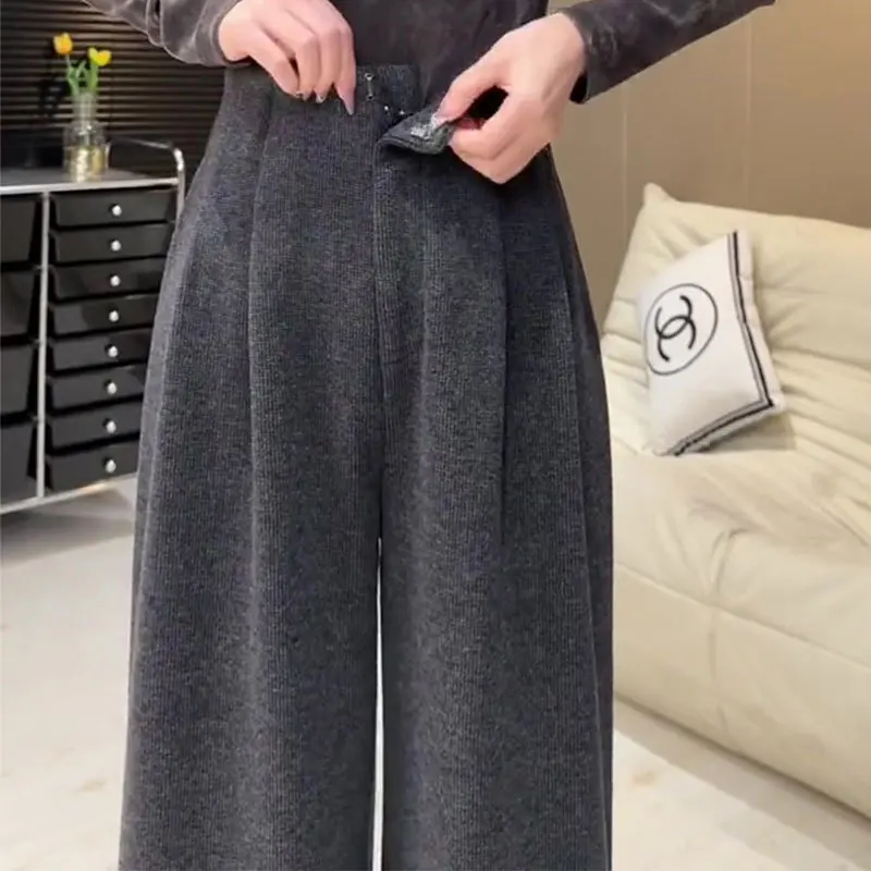 Gray Casual Pants Women's Autumn and Winter 2025 New Thickened High-waisted Thin Loose Drape Straight Narrow Wide-leg Pants