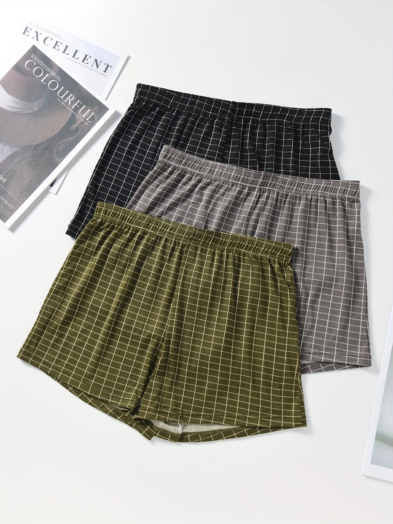 6PCS Random Plaid Printed Elderly Aro Pants Casual and Loose Men's Boxer Shorts Comfortable and Breathable Underwear