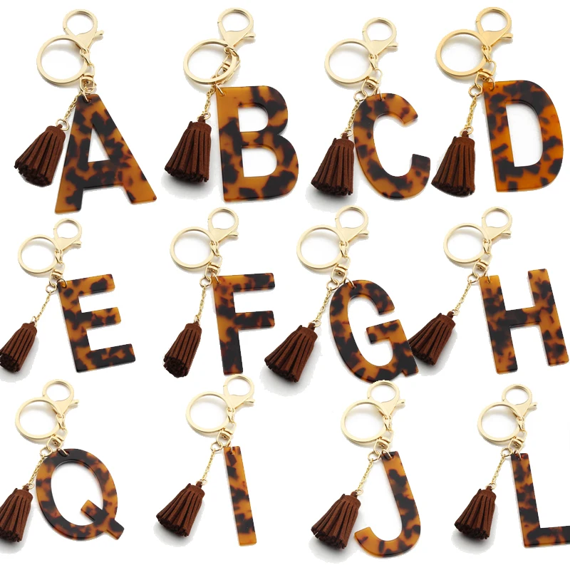 Portable Bangle Letter keychain Accessories Tassel Pendant Sexy Leopard Bracelet Keychain for Women Gift