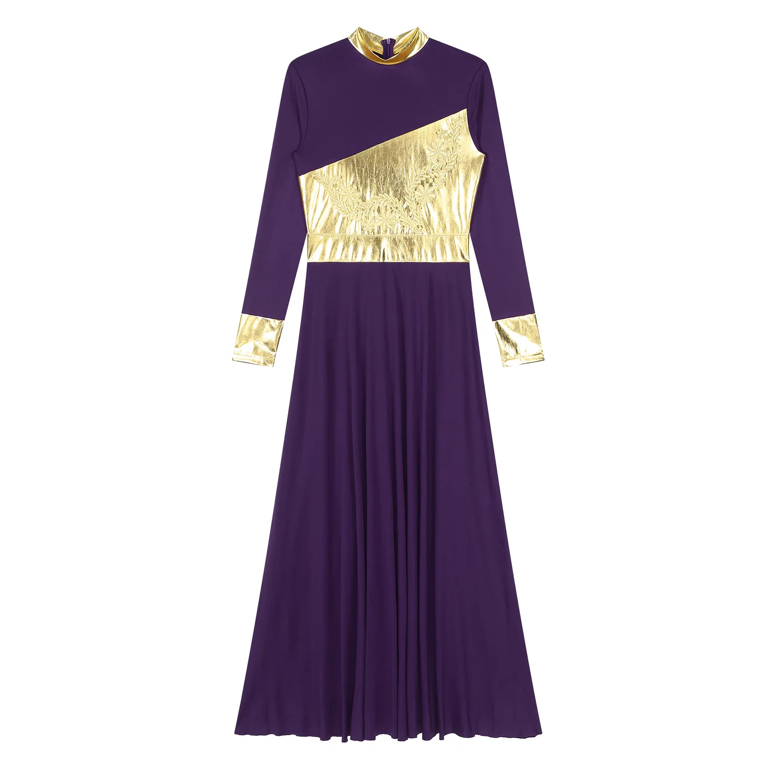 Frauen loben lyrischen Tanz Performance Kleid liturgische Anbetung Kirche Chor Kostüm Langarm Metallic glänzende Applikation Kleid