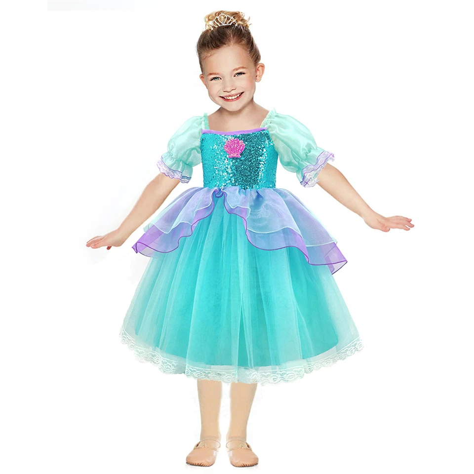 Fantasia Kids Birthday Party Little Mermaid Costume Christmas Fancy Girls Princess Ariel Dress Long Sleeve Elegant Prom Dresses