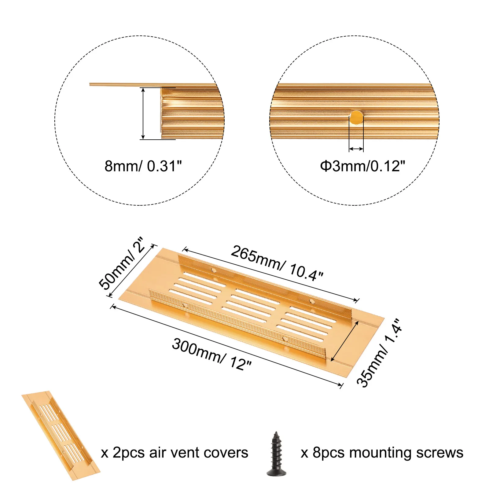 2Pc Rectangle Ventilation Grille AluminumAlloy Mesh Air Vent Cover Louvered Ventilation Cover Exhaust Grille with Mounting Screw