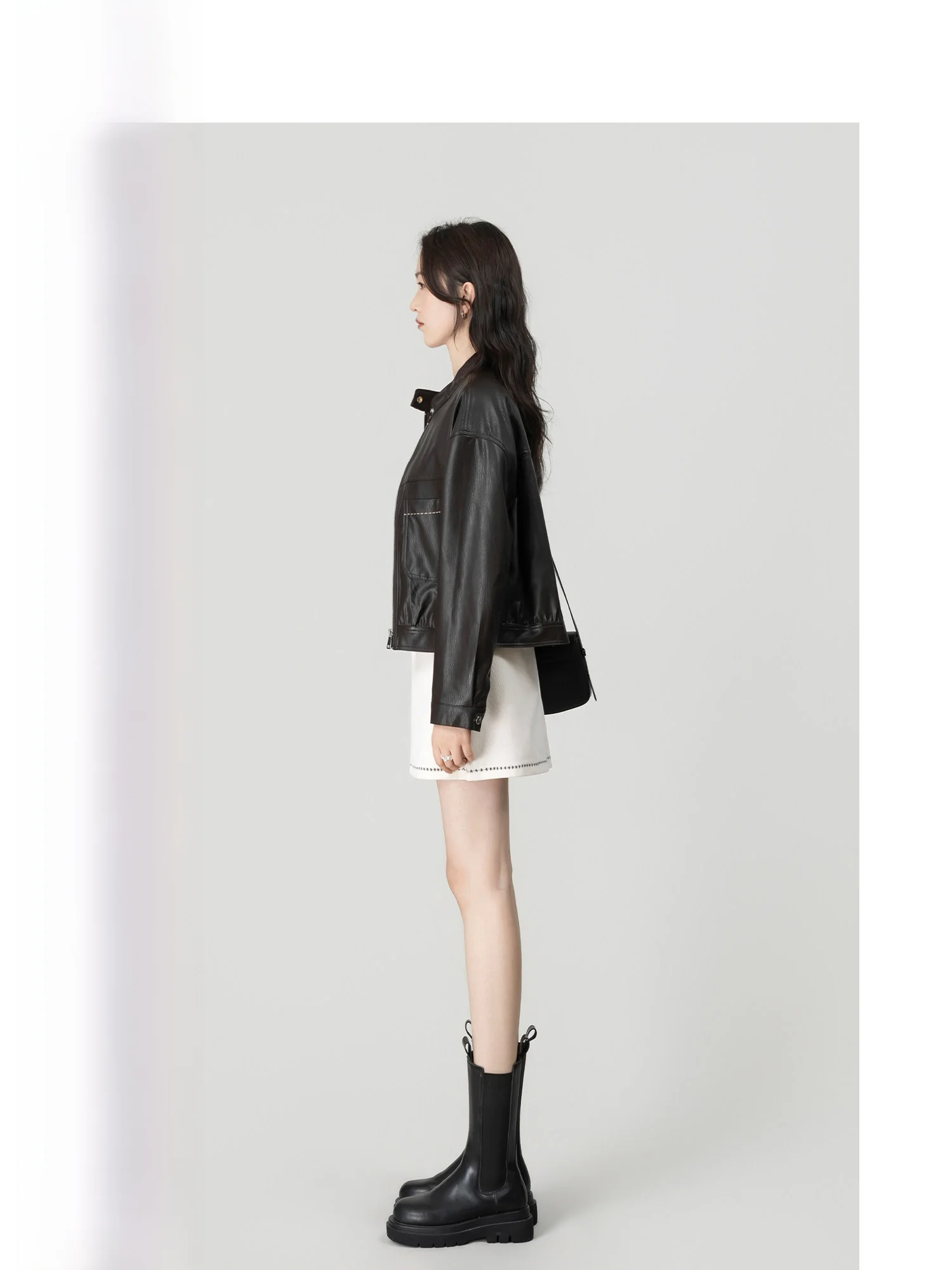 

Wavy Egg Unique Brown Leather Jacket Women's Early Spring Casual Stylish Precision Outerwear Top Long Sleeve Regular Length