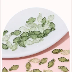 50PCS Green Transparent Leaf Shape Acrylic Beads Pendant Loose Bead For DIY Jewelry Making Necklace Bracelet Charm Accessories