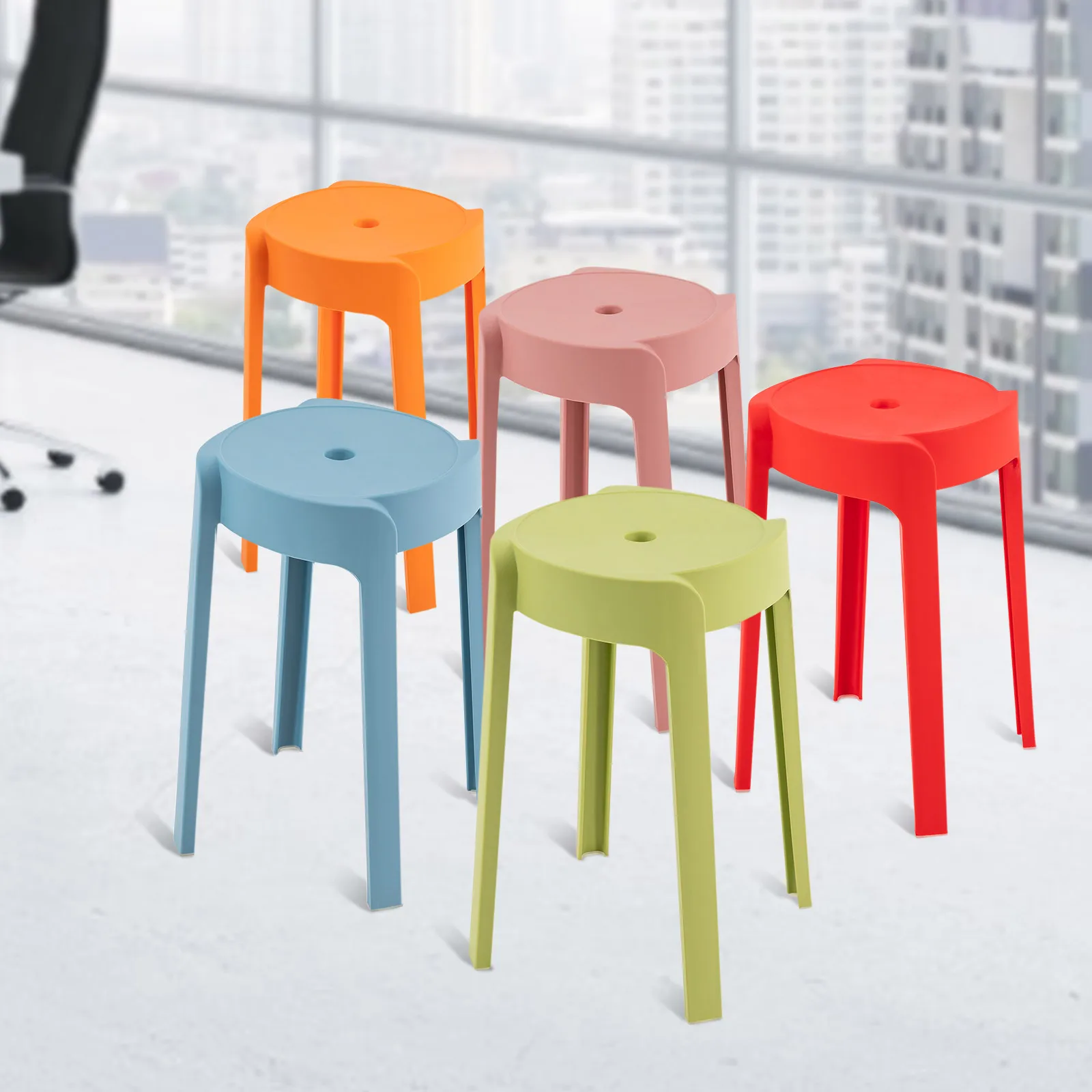 

Plastic Stack Stools 5 Pack-Portable Stackable Chairs Backless Bar Stools for Kids,Unique Design Nesting Decorative Stool 18Inch