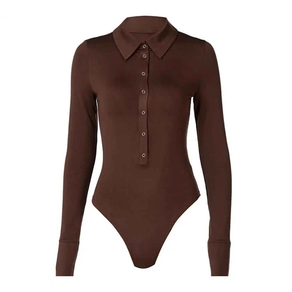 Bodysuit Met Revers En Lange Mouwen Bodysuit Voor Dames Met Lange Mouwen En Sluiting Met Knoopsluiting Voor Casual