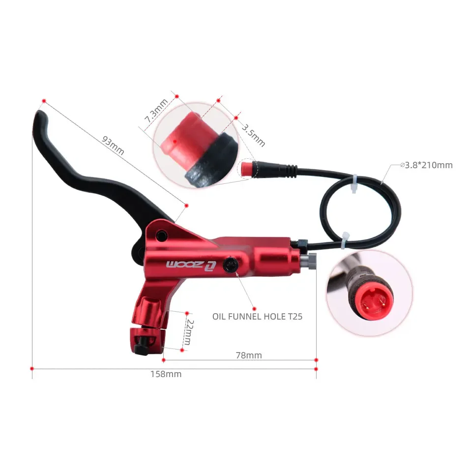 ZOOM HB-875E 2-piston Electric Scooter Right Disc Hydraulic Brake Power Off Black Red Split Tube Parts Accessories tools Gasket