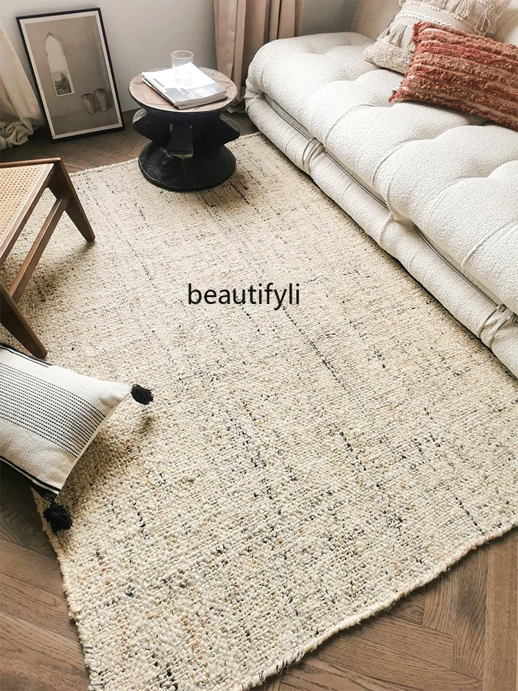 Handmade wool carpet living room home wabi style plain coffee table mat premium bedroom bedside blanket