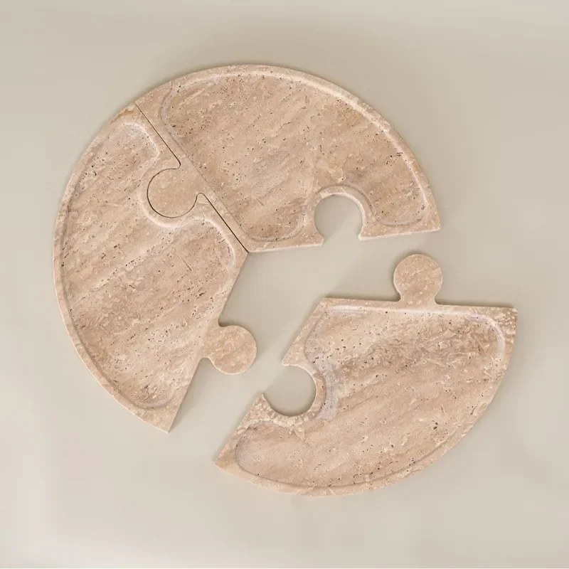 Natural Travertine Jewelry Storage Tray Wabi Sand Wind Style Creative Splicing Ornament for Living Room Entrance Home Decor
