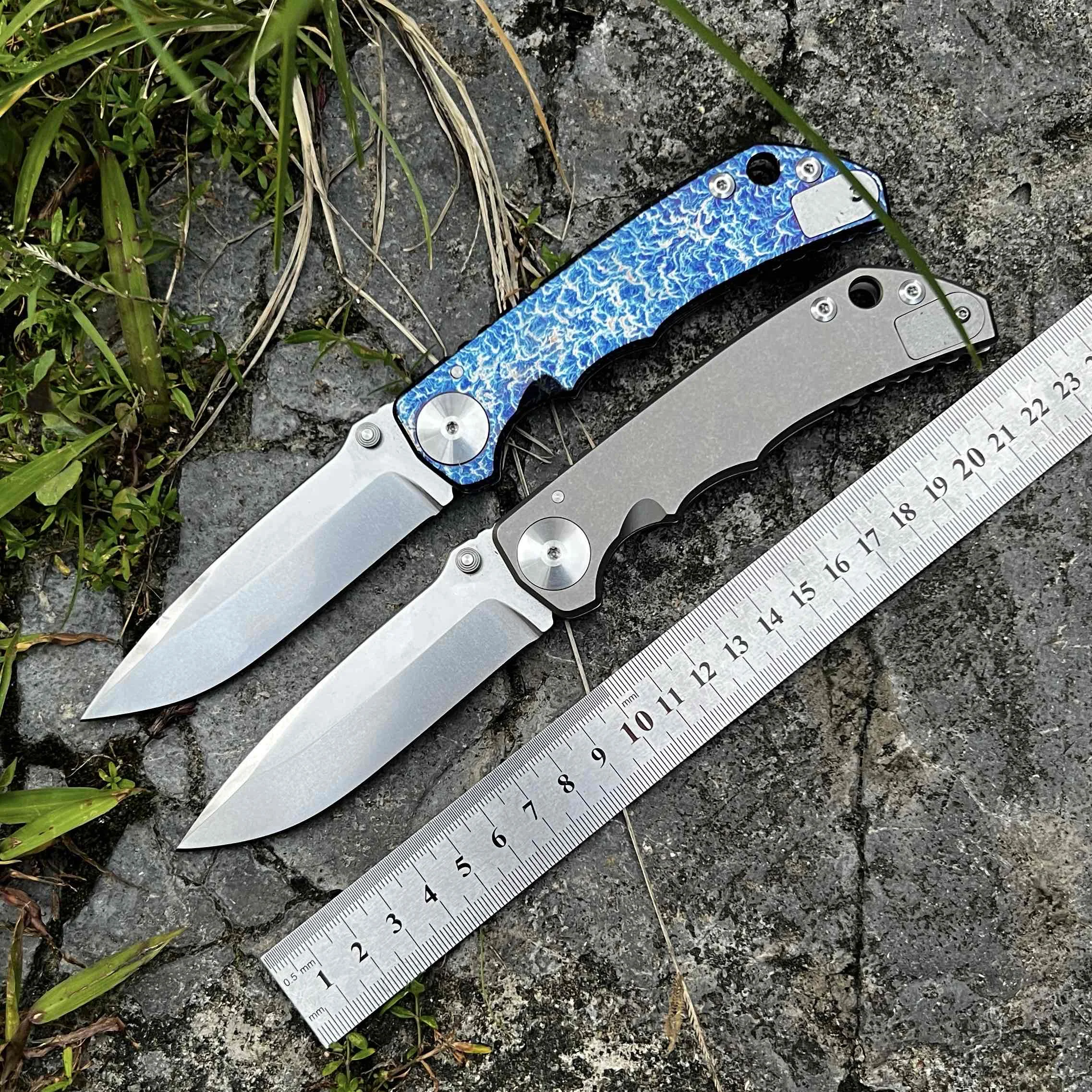 New 14C28N Steel Folding Small Knife TC4 Titanium Alloy Handle Anodized Blue Outdoor Camping Fishing Tool Knife