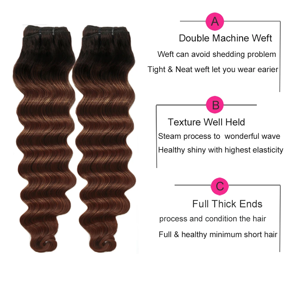 Ombre Loose Deep Bundles With Closure 1B Brown Human Hair With 4x4 Lace Closure Two tone Dark Root To Brown Brazilian Human Hair