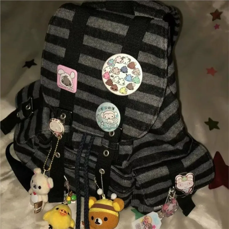 حقيبة ظهر هاراجوكو كلاسيكية للنساء فريدة من نوعها مخططة ذات سعة كبيرة حقيبة Mochilas Mujer Y2K حقيبة نهارية للسيدات غير رسمية على الموضة