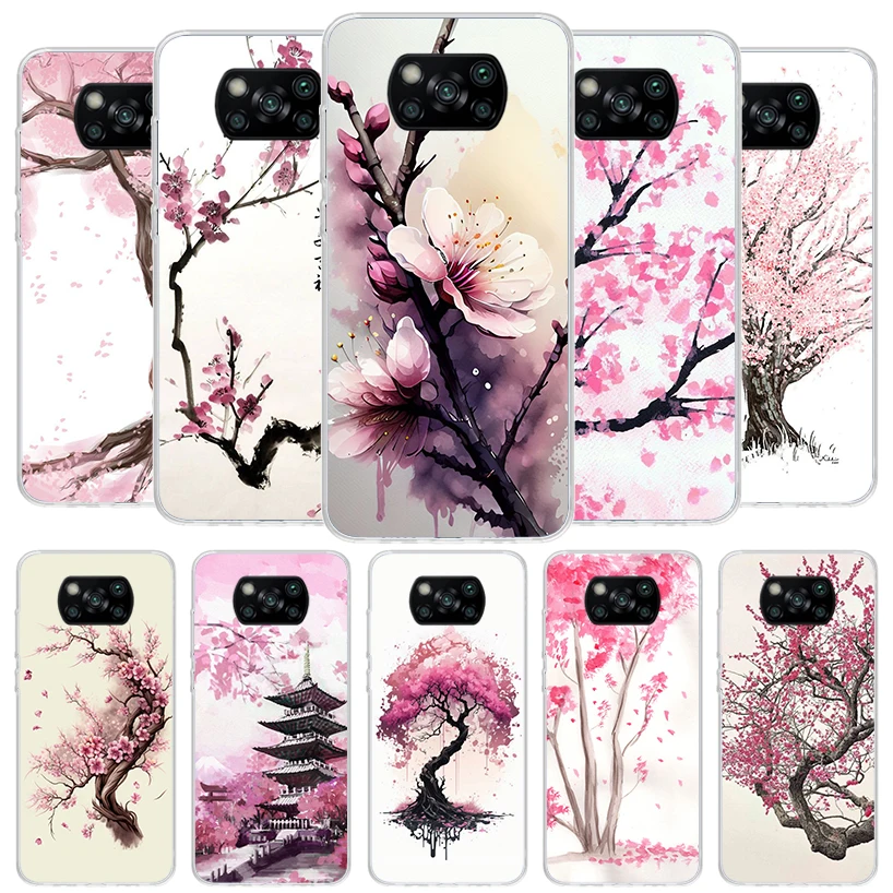 Cherry Blossom Tree Cover Phone Case For Xiaomi Poco X6 X5 X4 Nfc X3 Pro F6 F5 F4 Gt F3 F2 F1 M5S M4 M3 Soft Fundas Shell